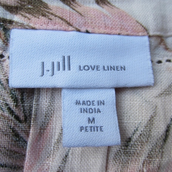 J.Jill Love Linen Top Womens PM 100% linen‎ Tropical Floral Bell Sleeve V-Neck - Picture 5 of 14